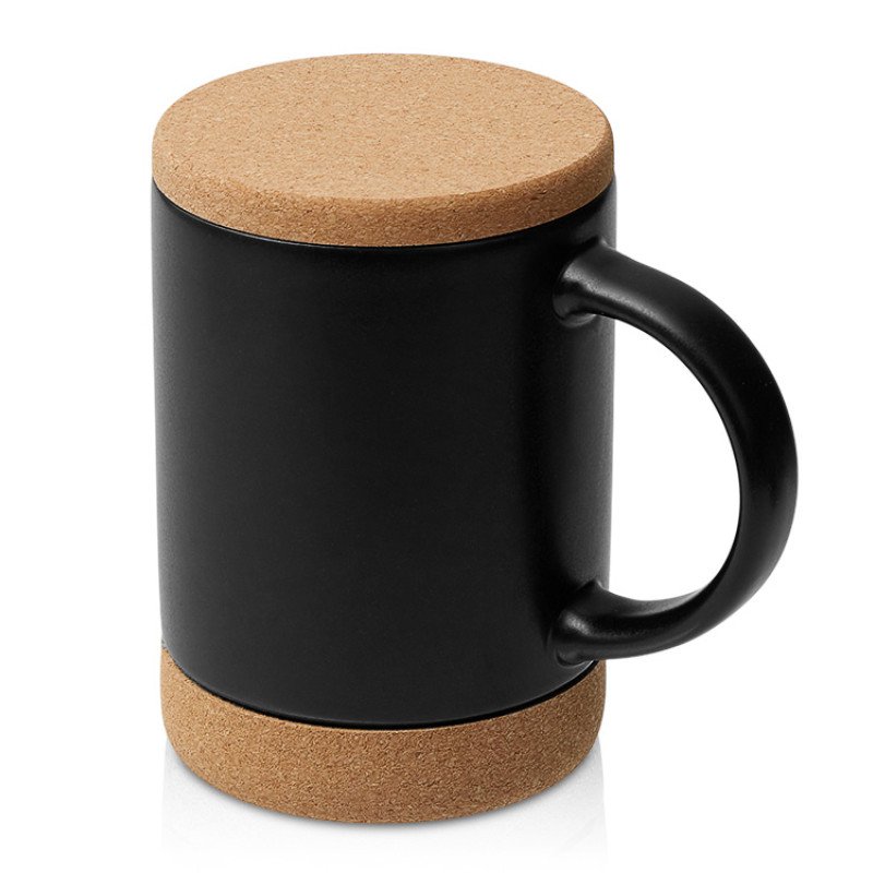Кружка 450 мл с пробковым дном с крышкой "Корк & Бон", черный