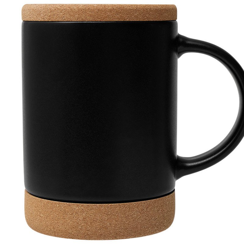 Кружка 450 мл с пробковым дном с крышкой "Корк & Бон", черный
