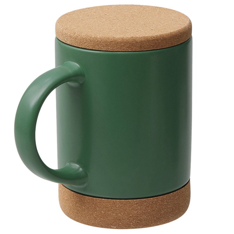 Кружка 450 мл с пробковым дном с крышкой "Корк & Бон", глубокий зеленый