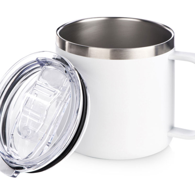 Кружка стальная Alaska с крышкой слайдером, powder coating, белый (Р)