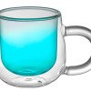 Кружка с двойными стенками с широкой ручкой и градиентным покрытием "Fog", бирюзовый