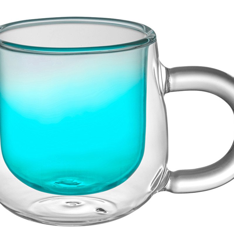 Кружка с двойными стенками с широкой ручкой и градиентным покрытием "Fog", бирюзовый