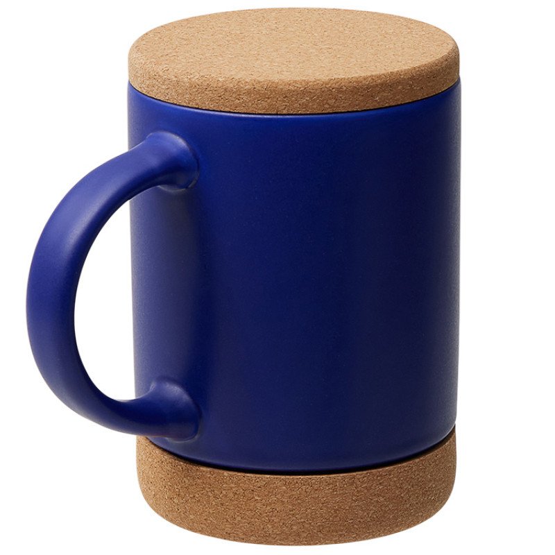 Кружка 450 мл с пробковым дном с крышкой "Корк & Бон", глубокий синий