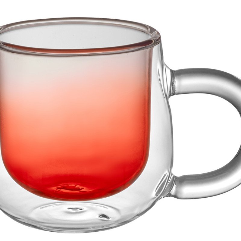 Кружка с двойными стенками с широкой ручкой и градиентным покрытием "Fog", красный