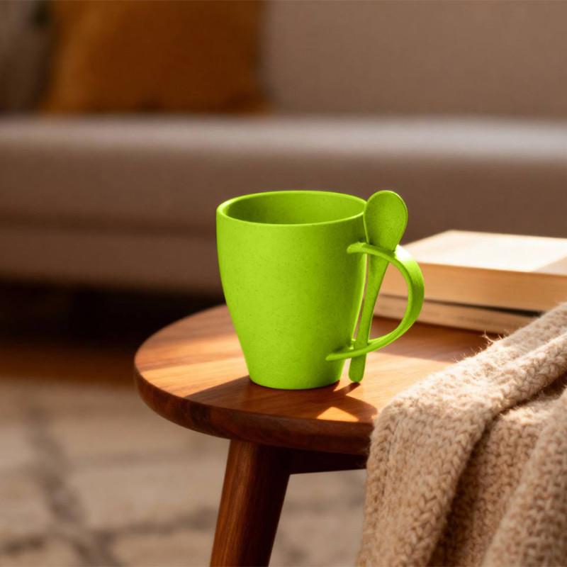 Пшеничная кружка Nina с ложкой, 300ml зеленое яблоко 375C