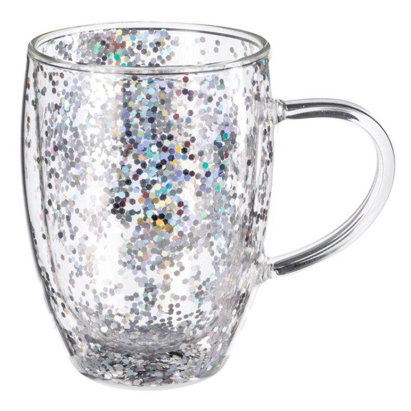 Кружка с двойными стенками с блестками, 360 мл, серебристый