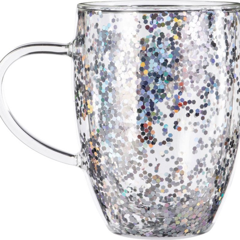Кружка с двойными стенками с блестками, 360 мл, серебристый