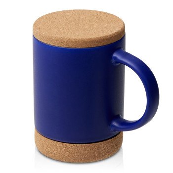 Кружка 450 мл с пробковым дном с крышкой "Корк & Бон", глубокий синий