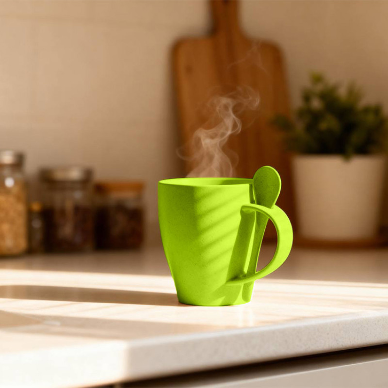 Пшеничная кружка Nina с ложкой, 300ml зеленое яблоко 375C