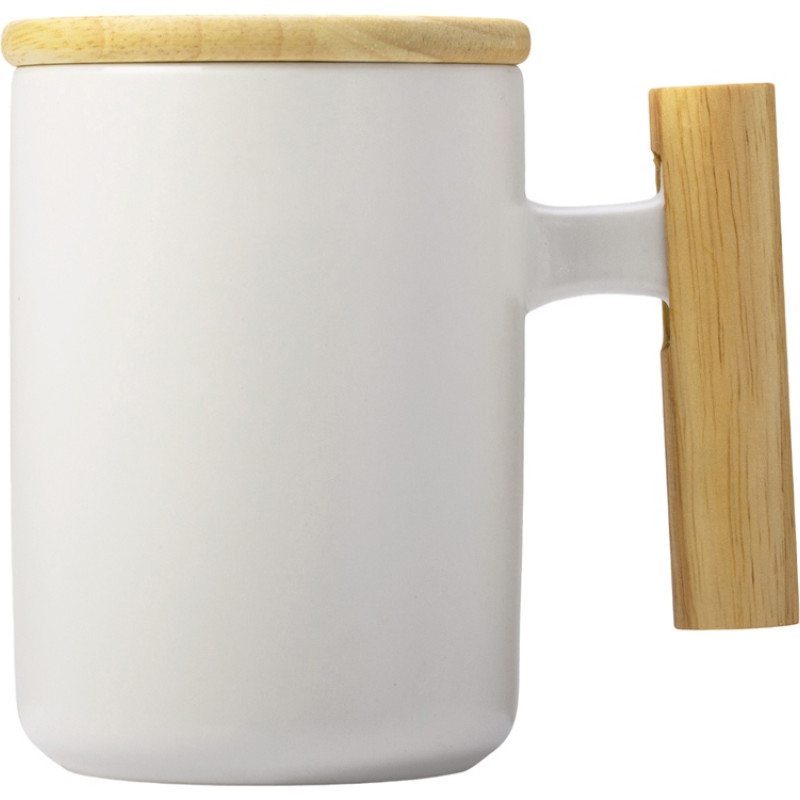 Кружка с ручкой и крышкой из каучукового дерева Jeny, белый