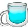 Кружка с двойными стенками с широкой ручкой и градиентным покрытием "Fog", бирюзовый