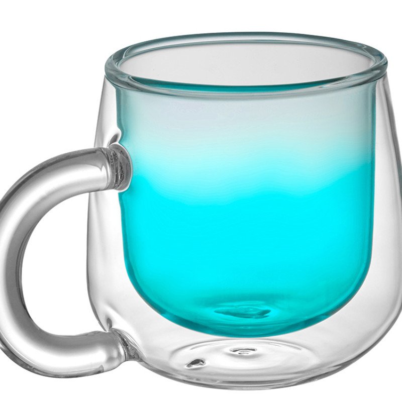 Кружка с двойными стенками с широкой ручкой и градиентным покрытием "Fog", бирюзовый