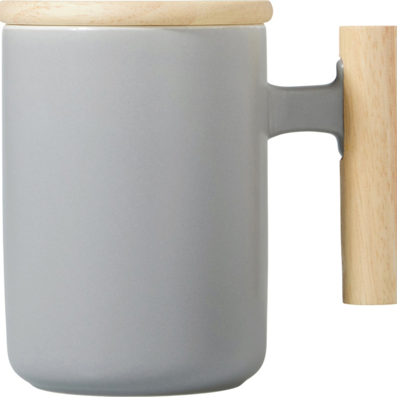 Кружка с ручкой и крышкой из каучукового дерева Jeny, серый