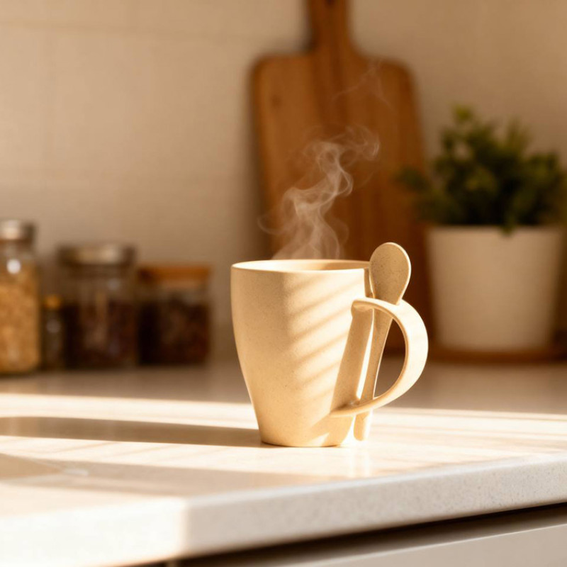 Пшеничная кружка Nina с ложкой, 300ml, бежевый