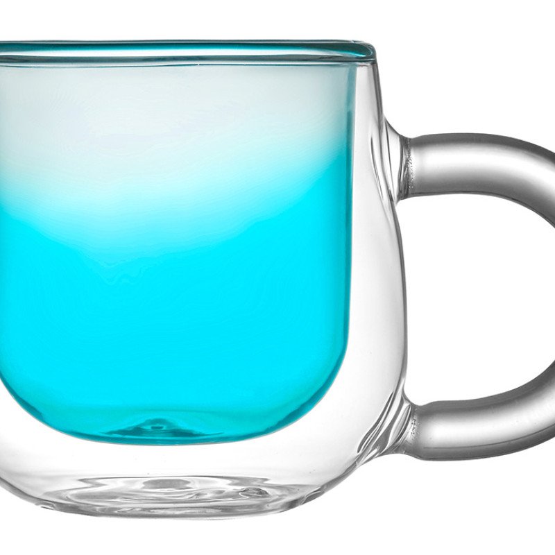 Кружка с двойными стенками с широкой ручкой и градиентным покрытием "Fog", бирюзовый