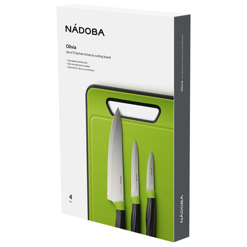 Набор из 3 ножей с пластиковой разделочной доской, NADOBA, серия OLIVIA