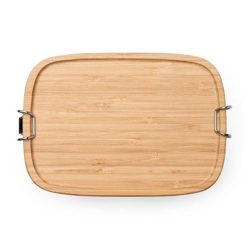 Ланч-бокс DAIKON из нержавеющей стали 304 с бамбуковой крышкой, серебристый/бежевый