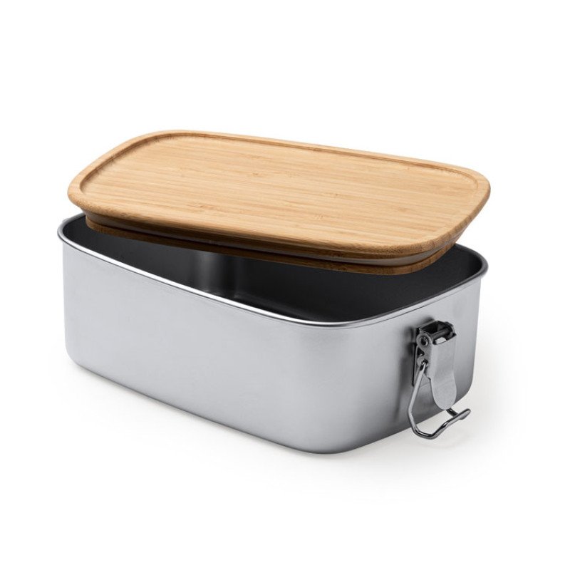 Ланч-бокс DAIKON из нержавеющей стали 304 с бамбуковой крышкой, серебристый/бежевый