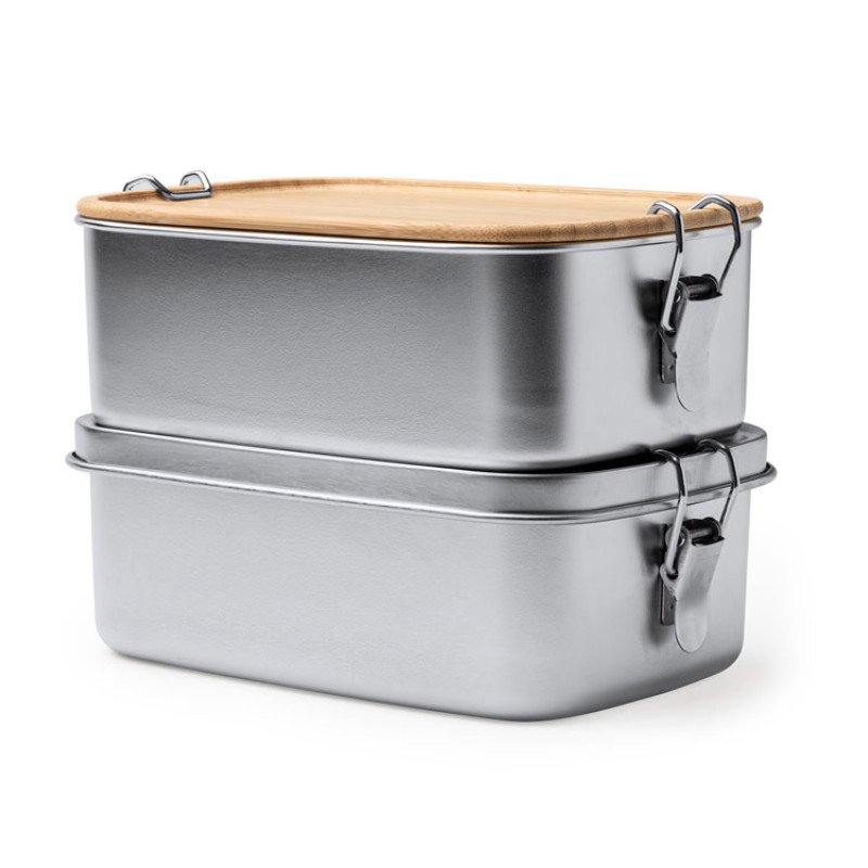 Ланч-бокс DAIKON из нержавеющей стали 304 с бамбуковой крышкой, серебристый/бежевый