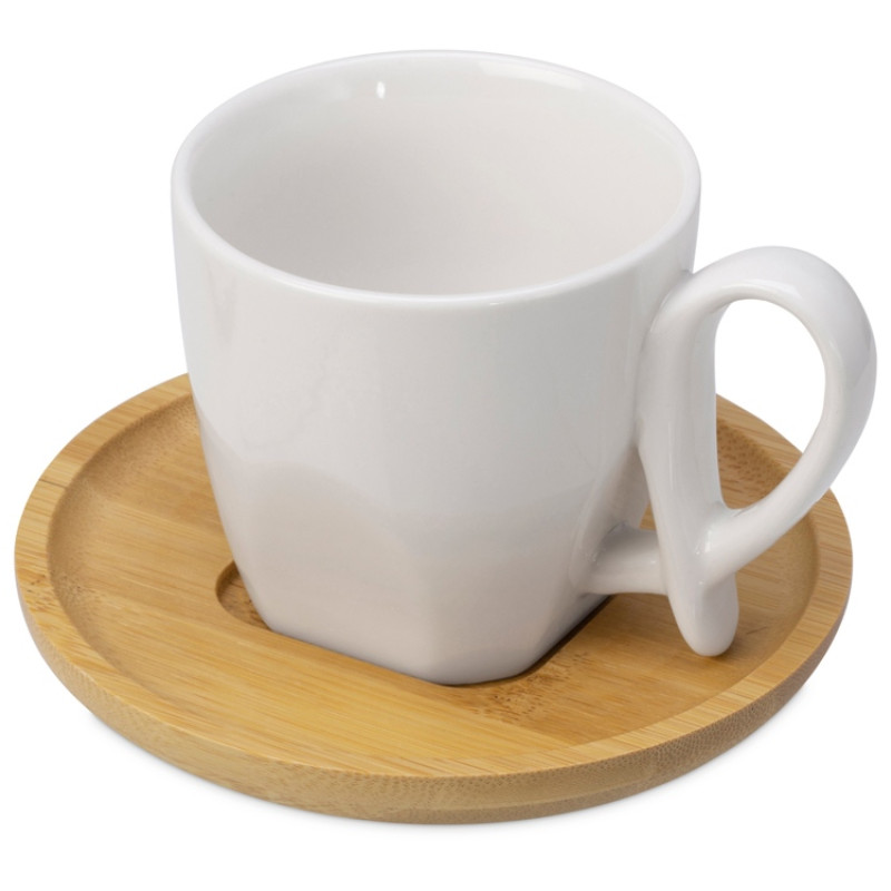 Кофейная пара с бамбуковым блюдцем "Mandy", белый (Р)