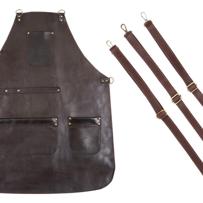 Набор: фартук из натуральной кожи в тубусе, темно-коричневый