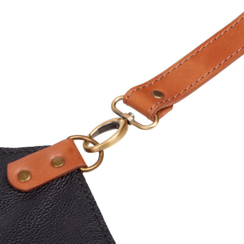 Набор: фартук из натуральной кожи в тубусе, черный с рыжими ремнями