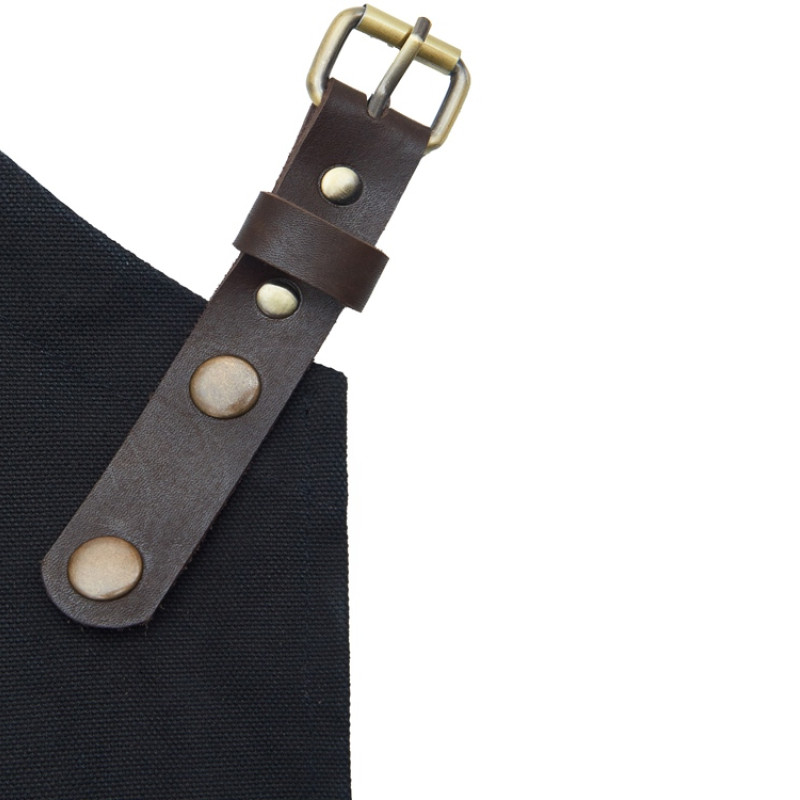 Фартук из канваса с ремнями из натуральной кожи, материал: канвас смесовый, плотность 450 гр/м, натуральная кожа КРС, цвет черный, коричневый темный