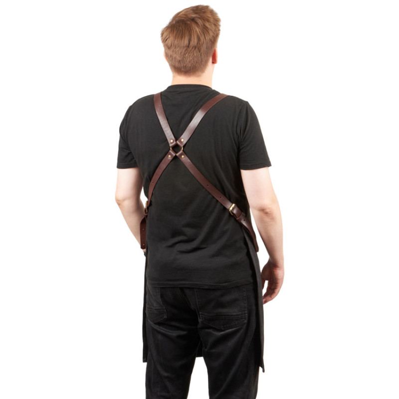 Фартук из канваса с ремнями из натуральной кожи, материал: канвас смесовый, плотность 450 гр/м, натуральная кожа КРС, цвет черный, коричневый темный Фартук из канваса с ремнями из натуральной кожи, материал: канвас смесовый, плотность 450 гр/м, натуральная кожа КРС, цвет черный, коричневый темный