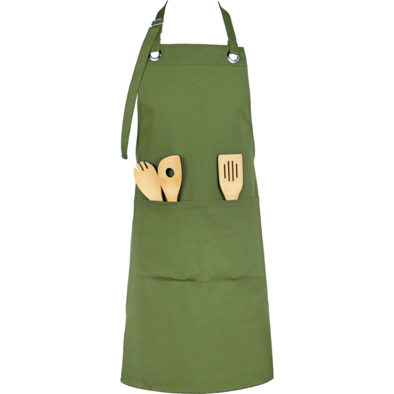 Хлопковый фартук Delight с карманом и регулируемыми завязками, хаки