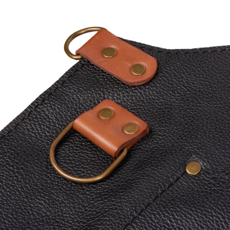 Набор: фартук из натуральной кожи в тубусе, черный с рыжими ремнями