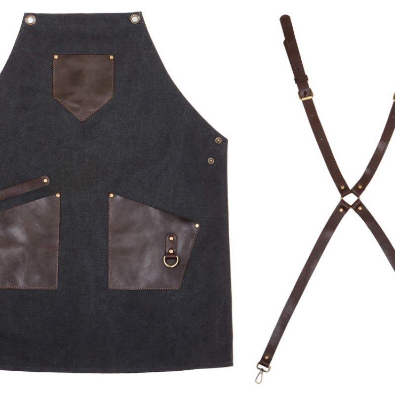 Фартук из канваса с ремнями из натуральной кожи, материал: канвас смесовый, плотность 450 гр/м, натуральная кожа КРС, цвет черный, коричневый темный Фартук из канваса с ремнями из натуральной кожи, материал: канвас смесовый, плотность 450 гр/м, натуральная кожа КРС, цвет черный, коричневый темный