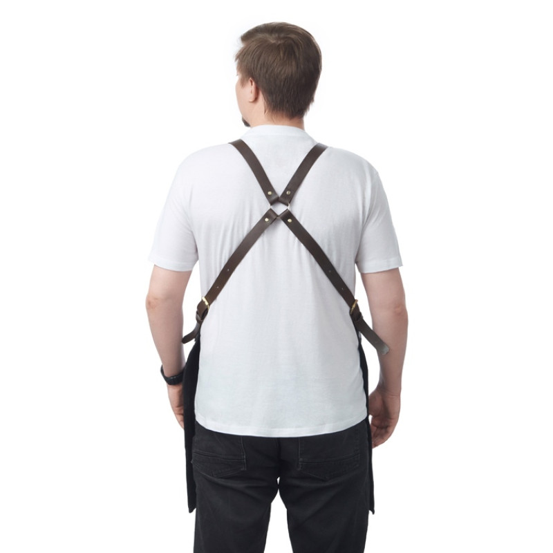 Фартук из канваса с ремнями из натуральной кожи, материал: канвас смесовый, плотность 450 гр/м, натуральная кожа КРС, цвет черный, коричневый темный