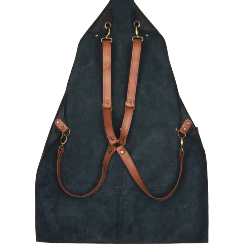 Набор: фартук из натуральной кожи в тубусе, черный с рыжими ремнями