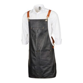 Фартук из натуральной кожи флотер  Материал: натуральная кожа КРС, цвет фартука: черный, цвет ремней: светлый бук, фурнитура из металлического сплава ЦАМ, цвет фурнитуры: антик, размер универсальный