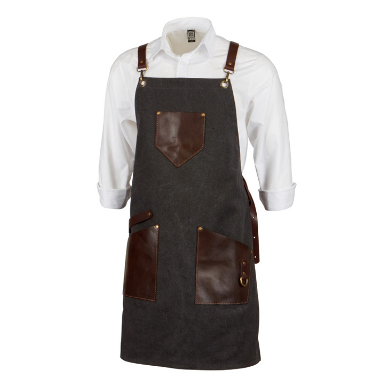 Фартук из канваса с ремнями из натуральной кожи, материал: канвас смесовый, плотность 450 гр/м, натуральная кожа КРС, цвет черный, коричневый темный Фартук из канваса с ремнями из натуральной кожи, материал: канвас смесовый, плотность 450 гр/м, натуральная кожа КРС, цвет черный, коричневый темный