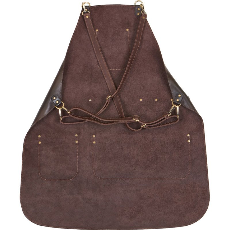 Фартук из натуральной кожи, материал: натуральная кожа КРС, цвет фартука: темно-коричневый, цвет ремней: коричневый тёмный, фурнитура из металлического сплава ЦАМ, цвет фурнитуры: антик, размер универсальный