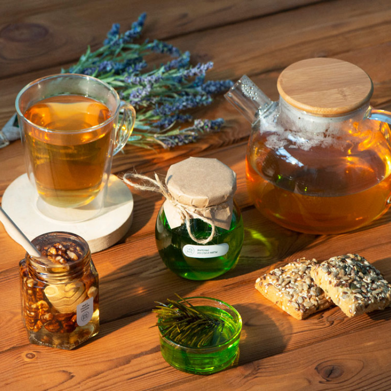 Стеклянный заварочный чайник Sencha с бамбуковой крышкой