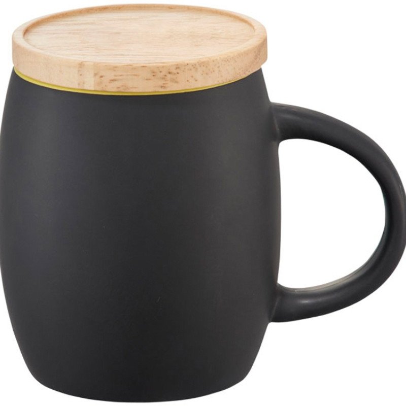 Керамическая чашка Hearth с деревянной крышкой-костером, черный/лайм
