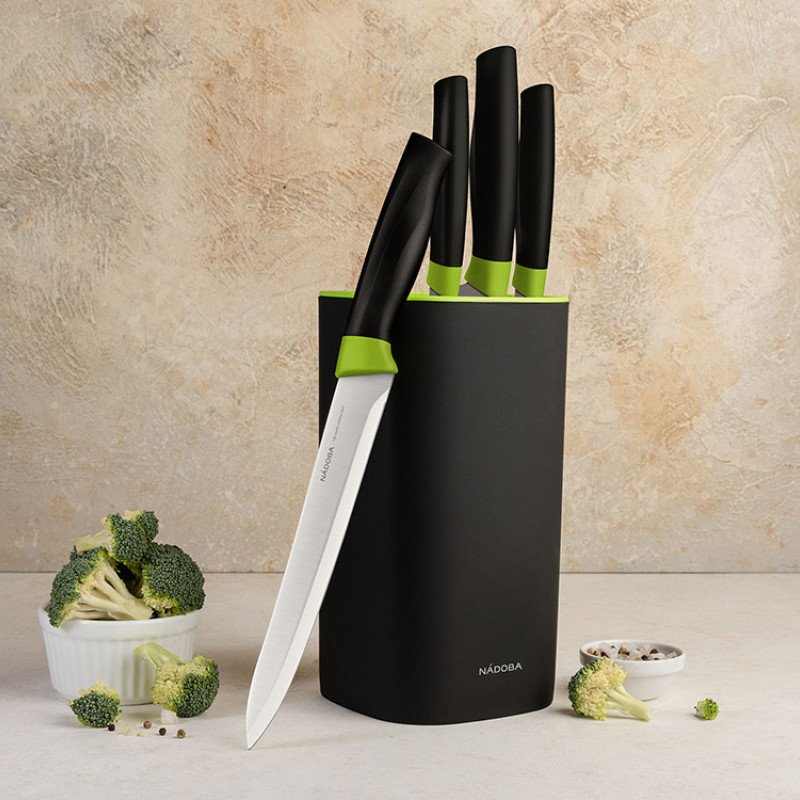 Набор из 4 кухонных ножей в универсальном блоке,  NADOBA, серия OLIVIA