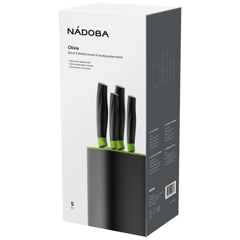 Набор из 4 кухонных ножей в универсальном блоке,  NADOBA, серия OLIVIA