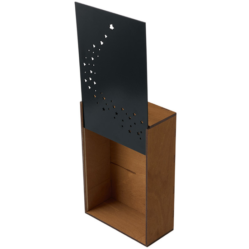 Подарочная коробка из фанеры Constellation 330х220х100 мм, фанера 6 мм, крышка на выдвижных пазах черная ЛХДФ 3 мм, бечевка