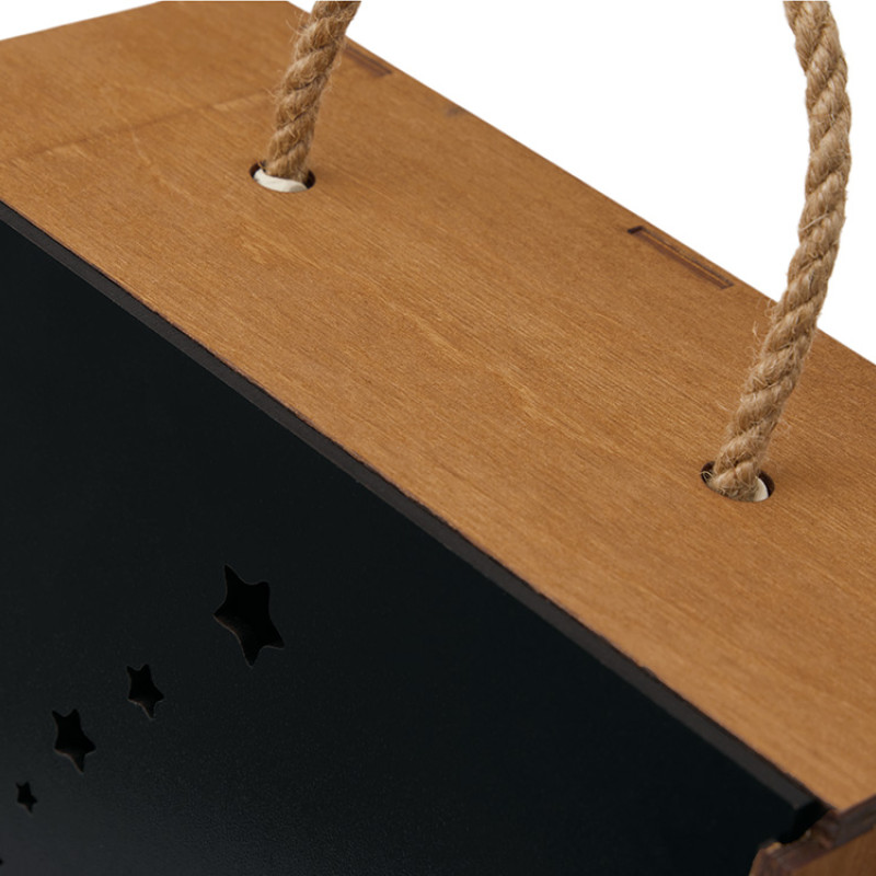 Подарочная коробка из фанеры Constellation 330х220х100 мм, фанера 6 мм, крышка на выдвижных пазах черная ЛХДФ 3 мм, бечевка