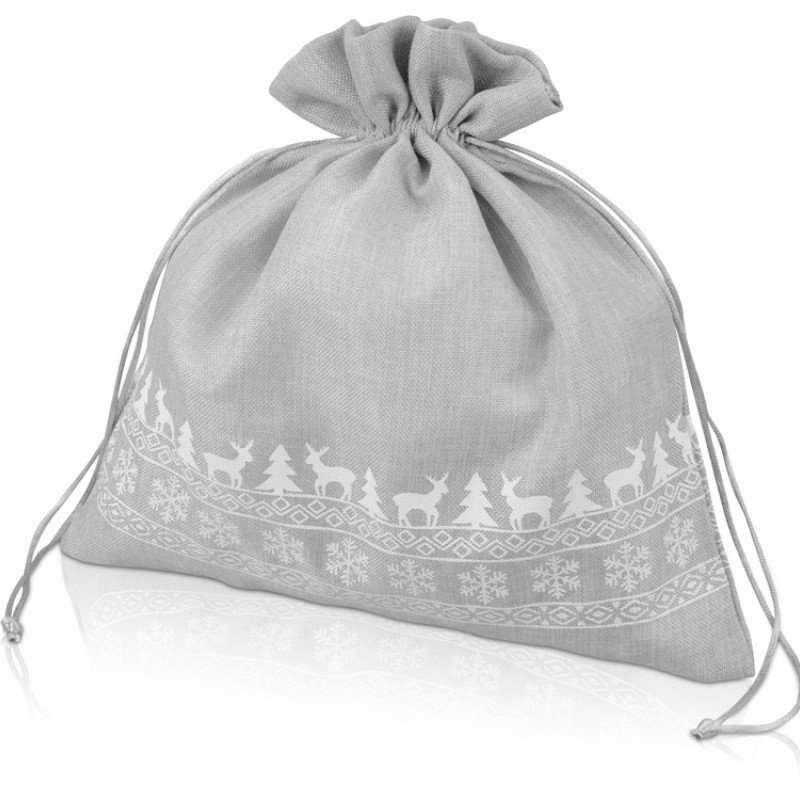 Мешочек подарочный новогодний, джут, большой, серый