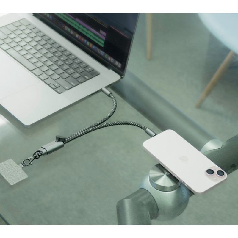 Ремешок-держатель для телефона с зарядным кабелем USB-C - USB-C «Lany Wristband Charge Eco», серый
