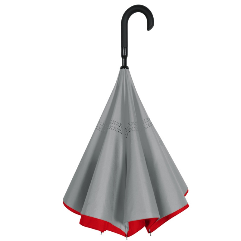 Зонт-трость наоборот Inversa, полуавтомат, красный/серый