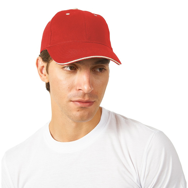 Бейсболка "New Castle" 6-ти панельная, красный/натуральный Бейсболка "New Castle" 6-ти панельная, красный/натуральный