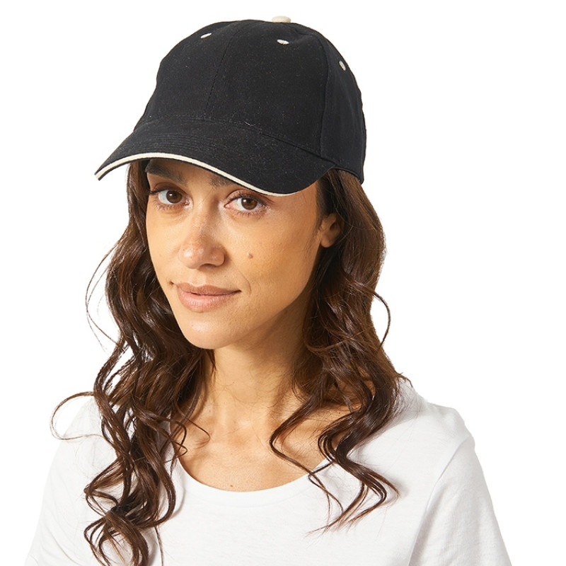 Бейсболка "New Castle" 6-ти панельная, черный/натуральный