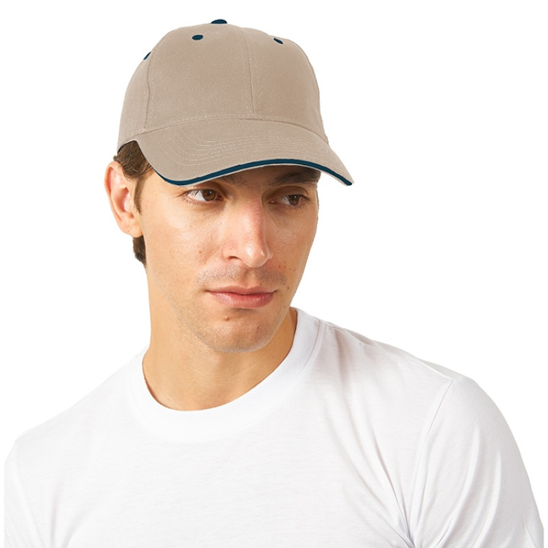 Бейсболка "New Castle" 6-ти панельная, натуральный/синий