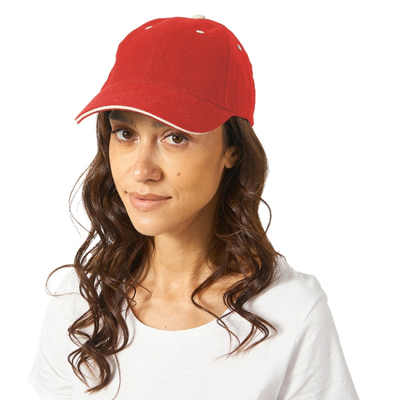 Бейсболка "New Castle" 6-ти панельная, красный/натуральный Бейсболка "New Castle" 6-ти панельная, красный/натуральный