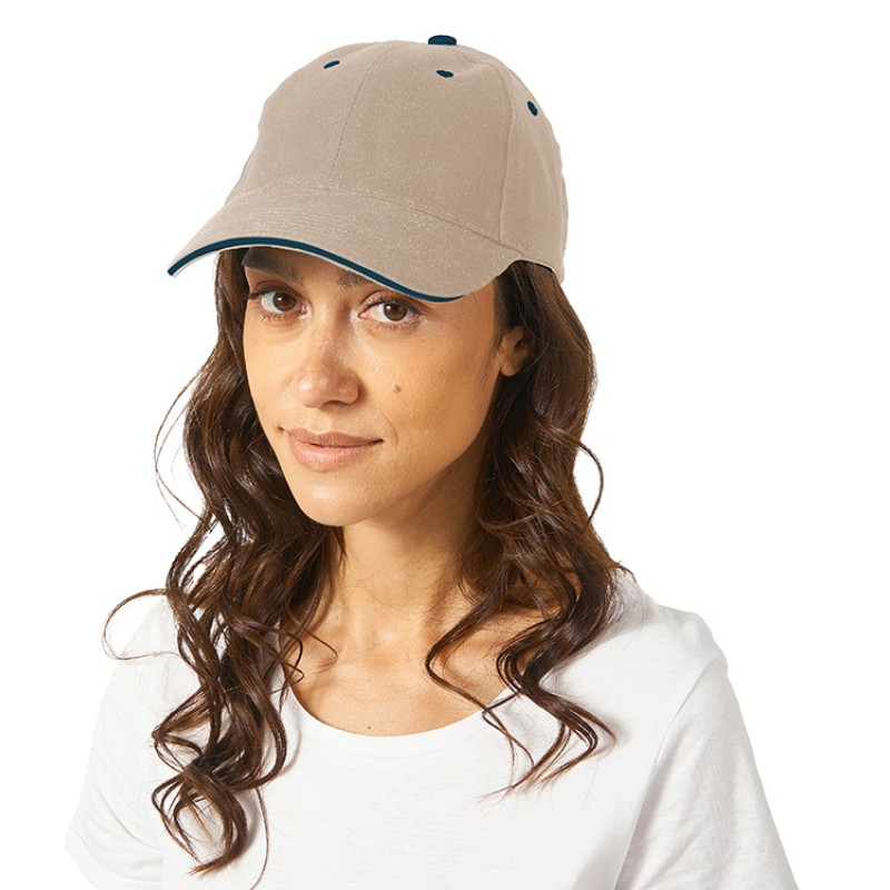 Бейсболка "New Castle" 6-ти панельная, натуральный/синий